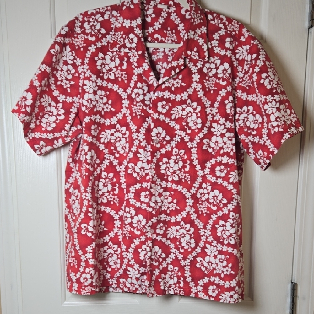 Source Unknown Lg Vtg Red & White HAWAIIAN SHIRT 🌸 LAZY DAYS BEACH OR BBQ VIBES - Picture 3 of 9